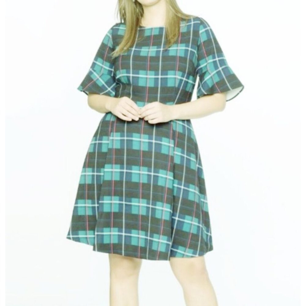 Eloquii x Draper James Flutter Sleeve Teal/Black Midi Dress Sz 24 EUC